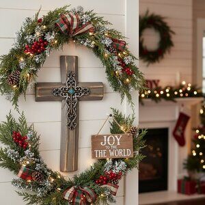 Brown and Silver Wood Wall Cross Religious Home Decor Christmas Gift Keepsake